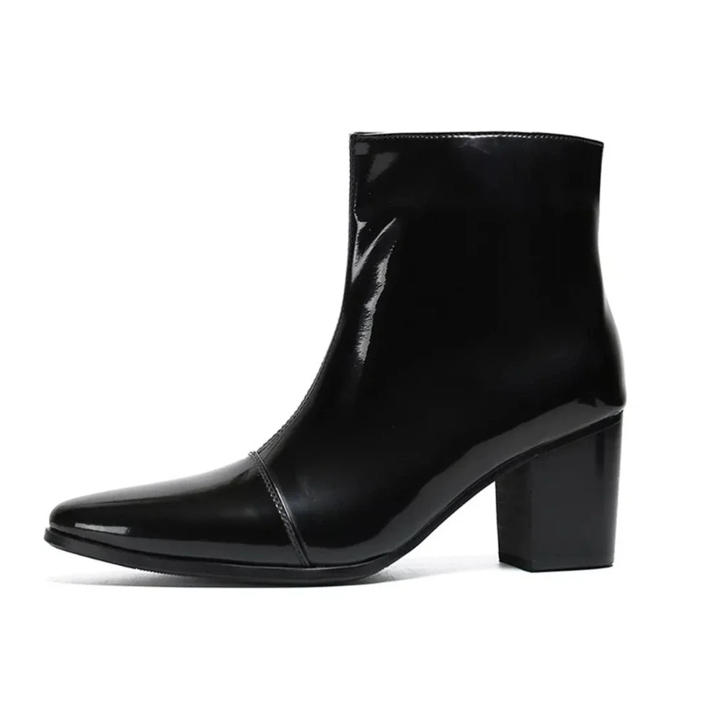 Santimon Mens Black US 9.5 Casual Patent Leather Chelsea Dress Boots Zipper on